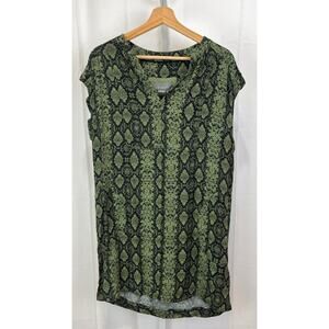 by ANTHROPOLOGIE Petite S PS Rachel Tunic Dress V Neck Snakeskin Print Green